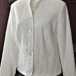 JM COLLECTION WOMEN'S 14 JACKET WHITE WITH EMBROIDERY LINED LINEN BLEND